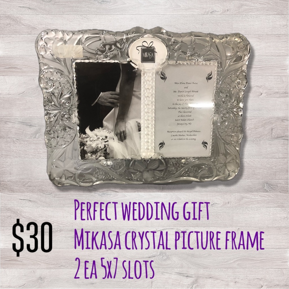 Mikasa wedding frame holds invitation on one  side- 2 ea 5 x 7 openings